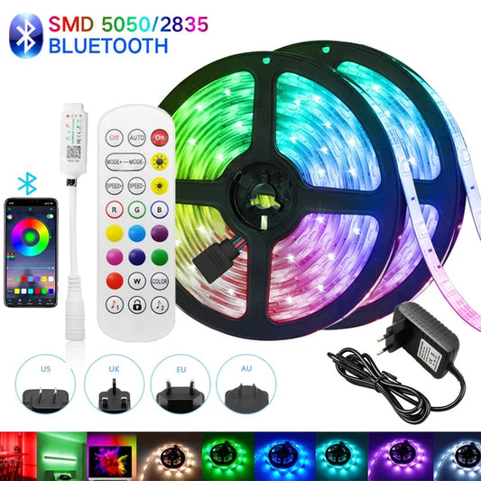 30M RGB LED Strip Lights - Bluetooth Controlled with APP, Flexible Ribbon Tape Diode - Includes Adapter - DC 12V